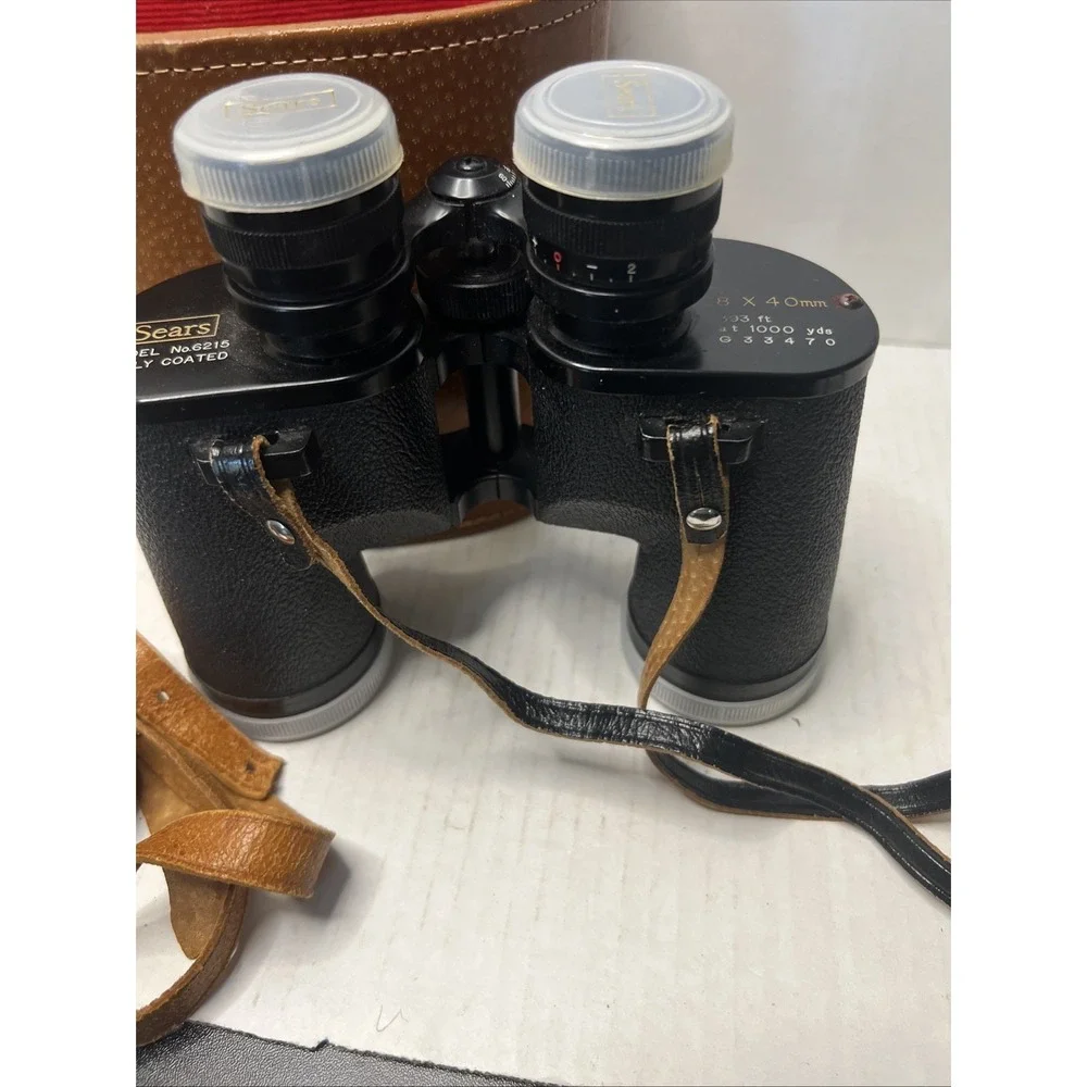 Sears 8x40 Binoculars Model 6210 Coated Optics w/ Leather Case Vintage Clean